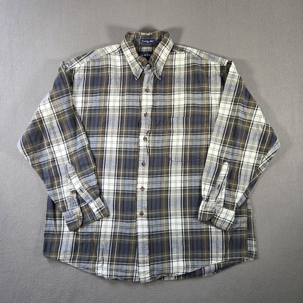 Vintage Gant Shirt Mens Large Cambridge Plaid Flannel Cotton Button Down